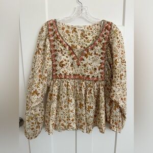 World Market Embroidered Peasant Blouse Womens S/M Boho Floral Prairie Top Indie
